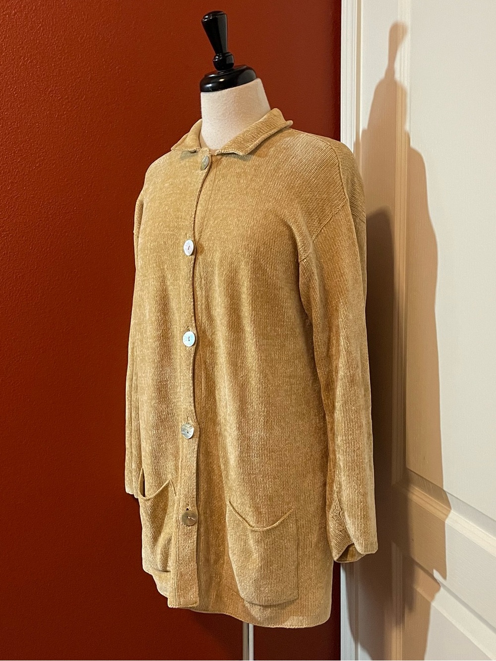 Margaret O’Leary Women’s Yellow 100% Rayon Chenille Shell Button USA Cardigan